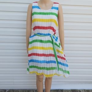 Vintage QED London Ranbow/Beachball  Striped, Pleated Trapeze Dress M/L